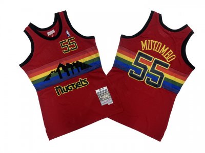 NBA 55 Mutombo Nuggets 1991-92 M&N Maillot rainbow Rouge